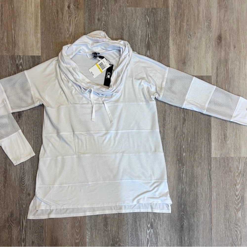 NWT | CG Cable & Gauge White Mesh Cowl Neck Hoodie M | Lightweight Long Sleeve